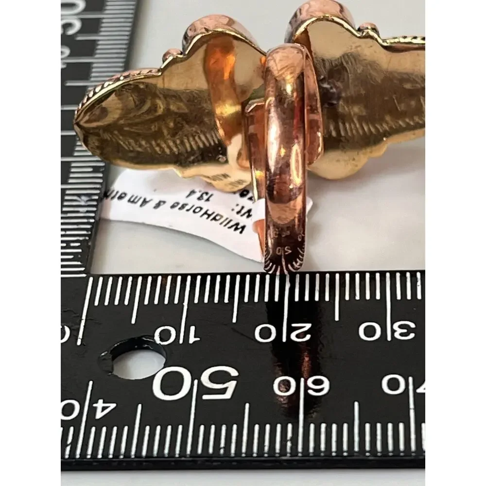 Wild Horse Turquoise Amethyst Copper Cluster SW Statement Ring Adj Sz Handmade